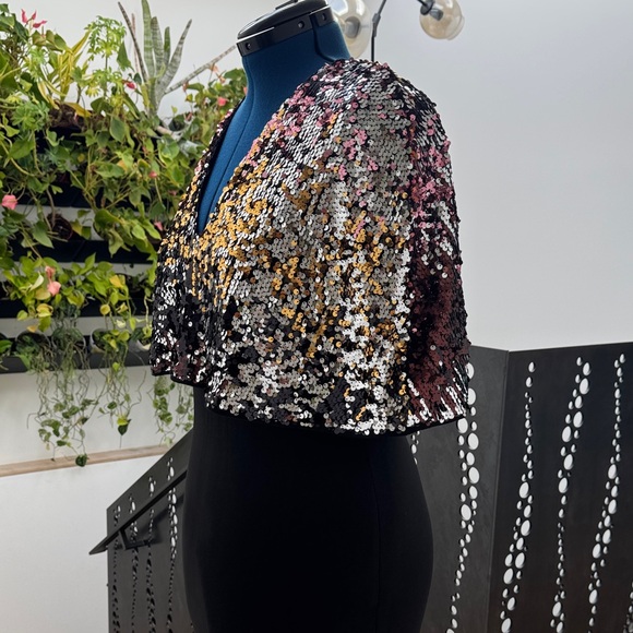 Black Dress with Sequin Cape - Size 12 - Picture 3 of 6